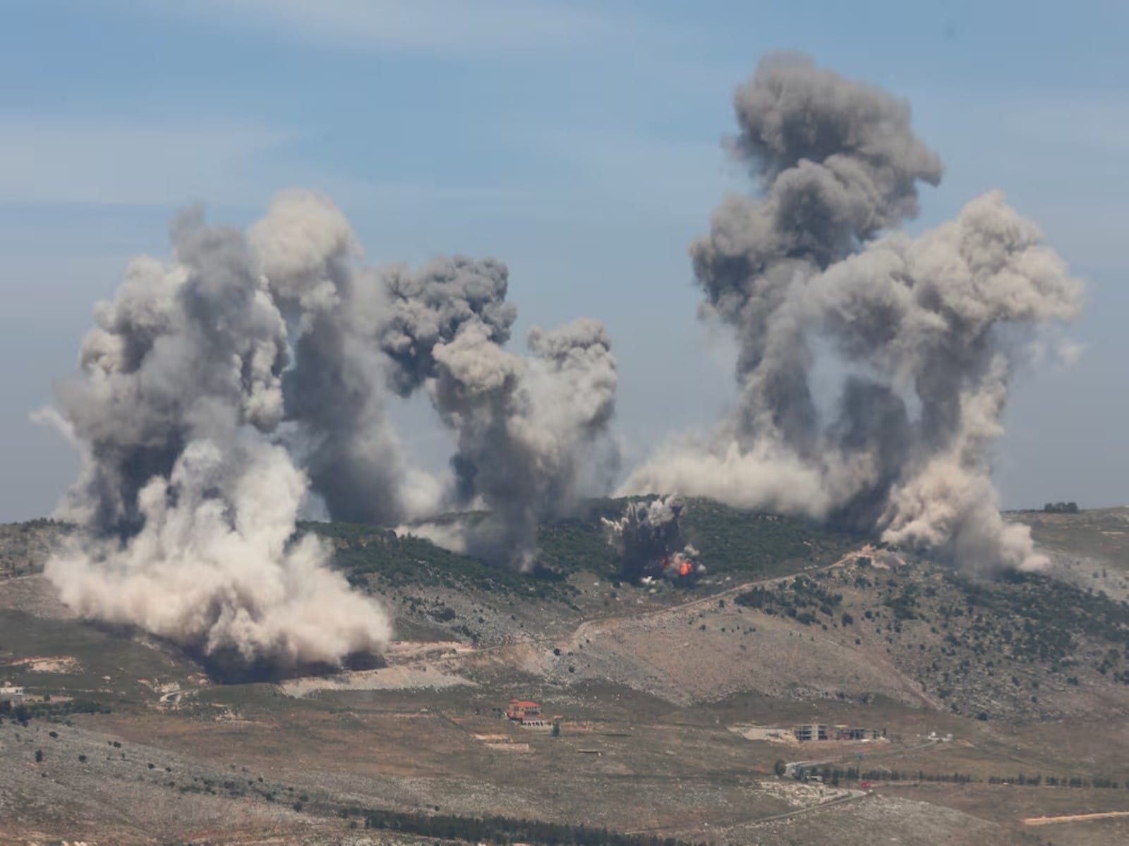 Smoke billows over southern Lebanon as Israeli air strikes pound the Nabatieh district.