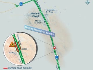 The right-hand lane in the direction of Liwa will be closed from 11pm on Monday, June 1, until 5am on Monday, June 15. 