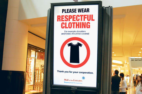 Oman's Rules of decent dressing have not been worked out in detail, but they [clothes] should cover the body from the shoulder down to below the knee. Picture for illustrative purposes only.