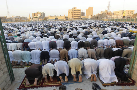 This file picture shows people in Saudi Arabia take part in prayers for Eid Al Adha in Riyadh. 