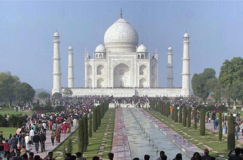 Taj Mahal in Agra attracts thousands of tourists daily.