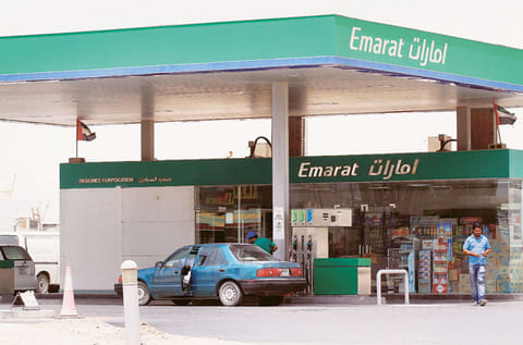 An Emarat petrol station on Mina road in Ajman. 