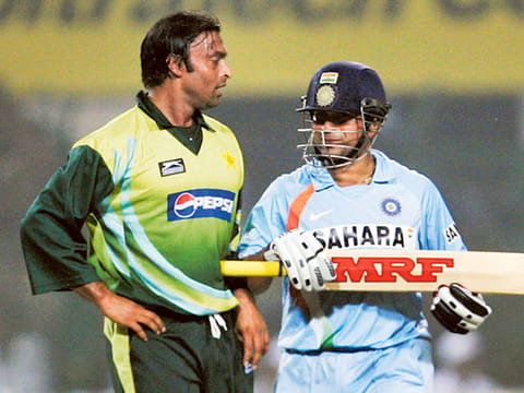 Shoaib Akhtar (left) had a healthy rivalry with India's Sachin Tendulkar, the master blaster from India.