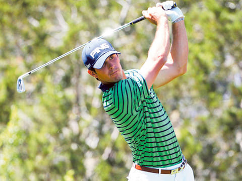 Billy Horschel hits his tee shot on the seventh hole during the second round of the
Valero Texas Open at the AT &T Oaks Course at TPC San Antonio on Friday.