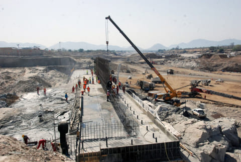 In this photo made Tuesday, April 2, 2013, shows the construction of the dam in Asosa Region Ethiopia.  