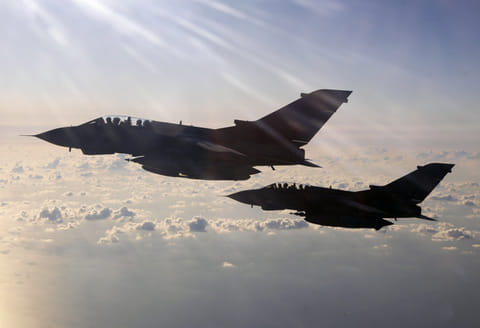 Two fully armed Royal Air Force Tornado bombers.