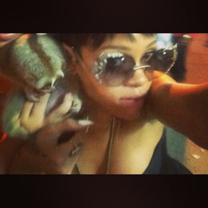 Rihanna poses with protected primate in Thailand