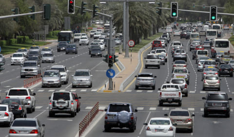 Heavy traffic on Airport Road in Abu Dhabi. Police have urged motorists to maintain sufficient distance between vehicles in order to avoid accidents. 