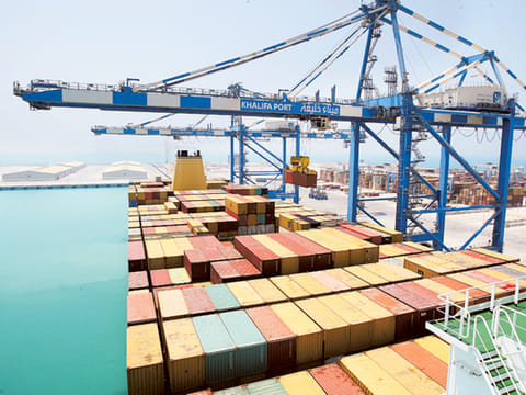 Container ships at the Khalifa Port in Taweela during the commencement of commercial
operations by Abu Dhabi Ports company.