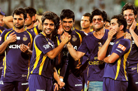 A file picture of Kolkata Knight Riders team, alongwith their co-owner Shah Rukh Khan.