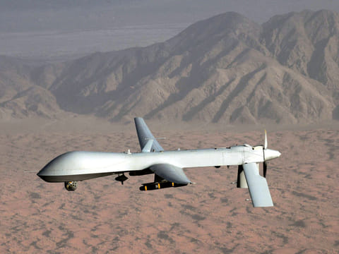 A US drone over Pakistan. Since the beginning of the 'war on terror', US drone strikes have killed thousands of militants and civilians in countries such as Afghanistan, Pakistan, Iraq, Syria, Yemen, and Somalia. 