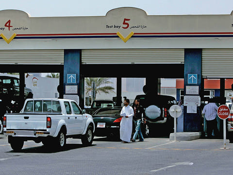 A Tasjeel vehicle testing centre. With vehicle inspections not needed at present due to the fight against coronavirus, registrations can be done on the RTA website without vehicle inspection certificates.