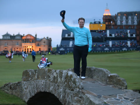 Tom Watson on the Swilcan Bridge at the Old Course, St Andrews
