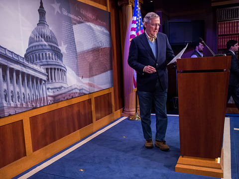Senate Majority Leader Mitch McConnell at a press conference