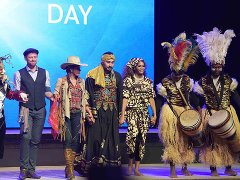 File: Artistes from various countries perform dances depicting their culture during the Etihad Tolerance Day event at Zayed University in Abu Dhabi