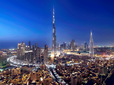 A night-time view of the Dubai skyline. For illustrative puposes only.
