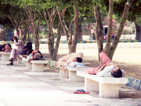 People taking rest under the shade of the trees at Fareer Hall, Karachi. The Sindh budget has earmarked Rs100 billion for development projects in Karachi