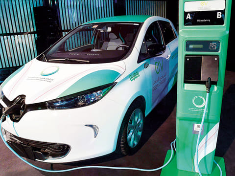 An electric car at a charging station in Dubai. Dewa currently has more than 320 stations with more than 530 charging points across the emirate.