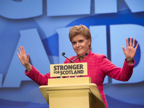 Nicola Sturgeon, Scotland's first minister and leader of the Scottish National Party (SNP), gestures during the Scottish National Party annual Spring Conference at the Aberdeen Exhibition and Conference Centre (AECC) in Aberdeen, U.K. on Saturday, March 18, 2017. 