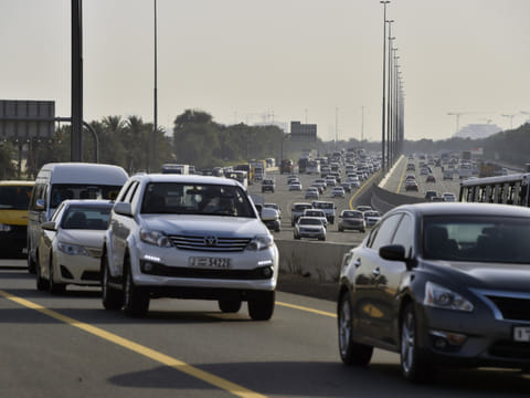 Traffic builds up on Shaikh Mohammad Bin Zayed Road-Al Ain Road exit.