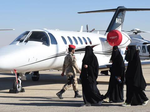 For illustrative purposes only. Saudi women attend the 4th Saudi Aviation Exhibition at the Thumamah Airport, Riyadh