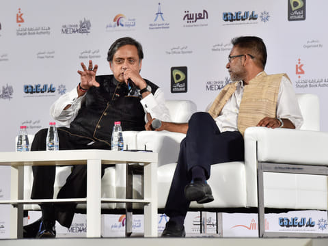 Former Indian Minister of Foreign Affairs, Shashi Tharoor speaking at a National Media council Interactive session on India UAE ties. 