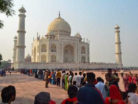 Agra: A long queue of visitors seen at the Taj Mahal, in Agra, in 2018.