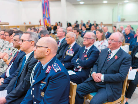 Ambassadors of more than 20 countries that took part in WWI and war veterans attending the service in Abu Dhabi.