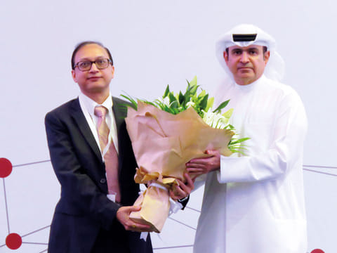 Dr Brajesh Mittal with Sami Daen Al Qamzi, director-general of Dubai Economic Department at the Scaleheart Symposium held in Dubai.