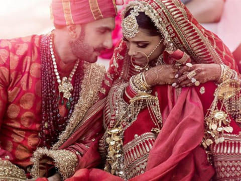 Deepika Padukone and Ranveer Singh on their wedding day. 