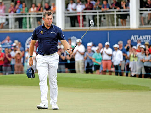 England’s Lee Westwood acknowledges the crowd at the DP World Tour Championship in Dubai
