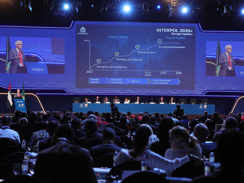 A session in progress at the Interpol General Assembly in Dubai. 