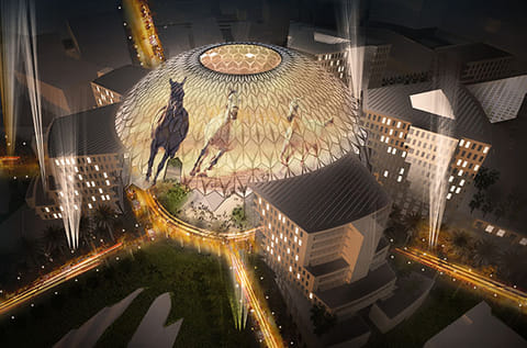 252 laser projectors work to project images onto the surface of Al Wasl Plaza dome