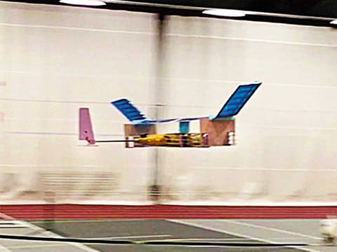  The experimental aircraft created by engineers at the Massachusetts Institute of Technology called, V2, is shown at the DuPont Athletic Centre in Cambridge, Massachusetts