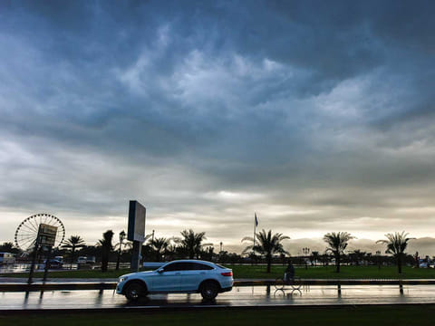 An overcast Sharjah Buhairah Corniche skyline, earlier. Sharjah Municipality has taken all necessary steps to ensure any accumulated rainwater is drained out or sucked out at the earliest. Picture for illustrative purposes only.