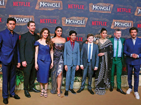 Abhishek Bachchan, Christian Bale, Madhuri Dixit Nene, Kareena Kapoor Khan, Rohan Chand, Louis Serkis, Freida Pinto, Andrew Serkis and Anil Kapoor at the premiere in Mumbai.