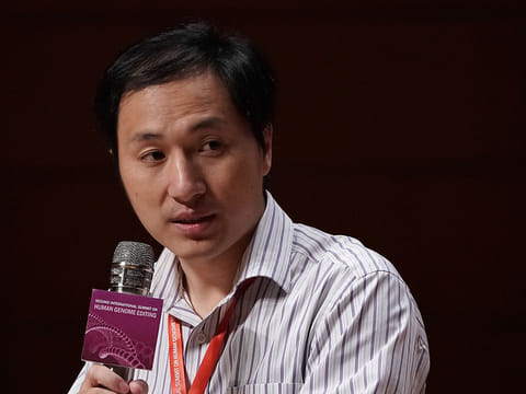 He Jiankui, associate professor at the Southern University of Science and Technology of China, speaks during a panel discussion at the Second International Summit on Human Genome Editing in Hong Kong, China, on Wednesday, Nov. 28, 2018. 