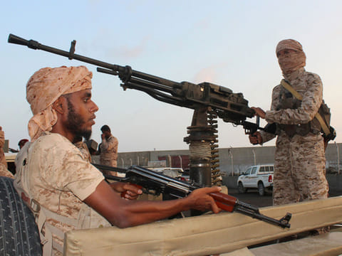 Yemeni pro-government forces are seen at Mukalla port, southwestern Yemen, on November 29, 2018. 