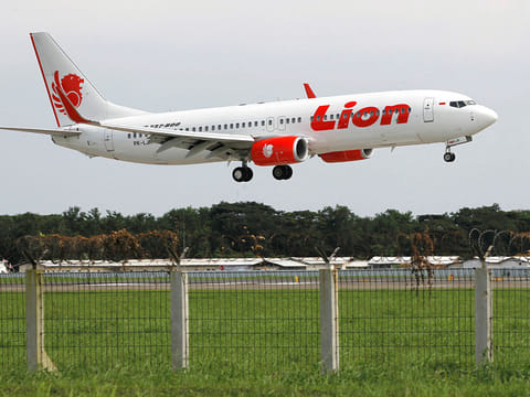 A Lion Air Boeing 737-800 plane prepares to land at the Sukarno-Hatta airport in Tangerang on the outskirts of Jakarta, January 30, 2013. 