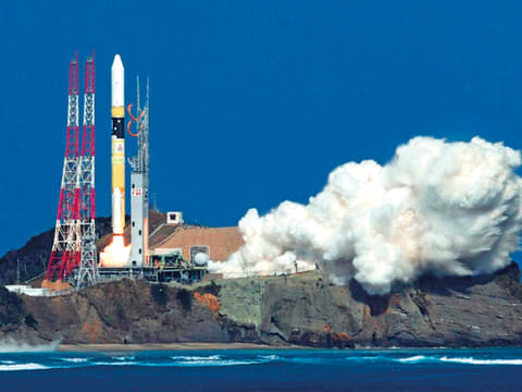 H2A lifts off with KhalifaSat from the Tanegashima Space Centre
