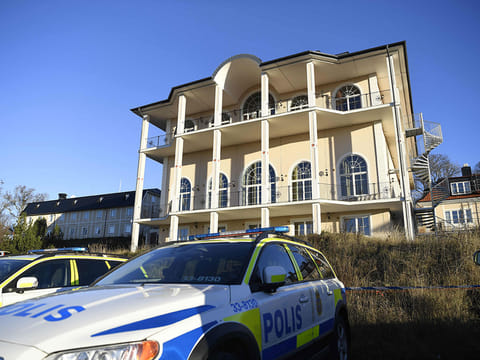 Police cars stand in front of Johannesberg Castle in Rimbo, 50km north of Stockholm, Sweden, on December 5, 2018, where peace talks on Yemen are expected to take place.