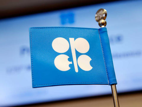 The Opec flag on a desk ahead of a news conference at the 175th Organisation Of Petroleum Exporting Countries (Opec) meeting in Vienna, Austria, on December 6, 2018. 