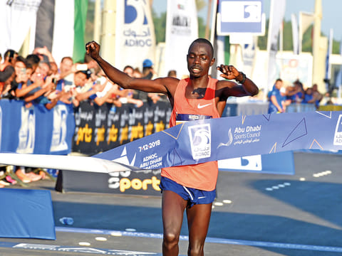 Marius Kipserem takes the top spot to win the men’s category of the Abu Dhabi Marathon.