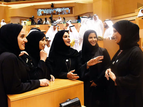 FNC members during an informal chat at FNC headquarters in Abu Dhabi. 
