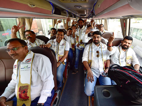Members of North Malabar Chamber of Commerce with family and friends leaving for Abu Dhabi to board the inaugural Air India Explress return flight to Newly opened Kannur International airport in Kerala