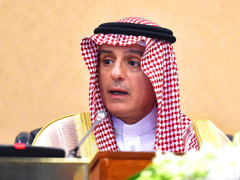 Saudi Foreign Minister Adel Al Jubeir speaks during a press conference at the Diriya Palace in the Saudi capital Riyadh during the Gulf Cooperation Council (GCC) summit 