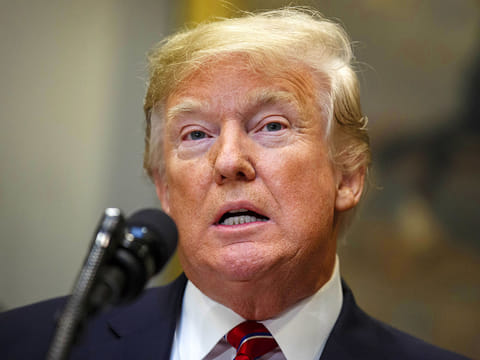 US President Donald Trump speaks during an executive order signing in the Roosevelt Room of the White House in Washington, DC.