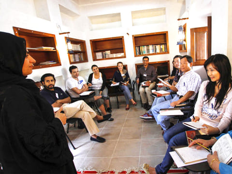 Students at the Shaikh Mohammad Centre for Cultural Understanding (SMCCU), Dubai, during a new class on the UAE Arabic dialect from Shuaa Zainal, the English teacher who teaches Emirati Dialect.