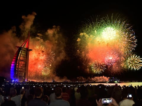 Skyline over the iconic Burj Al Arab during last year's New Year's eve fireworks.