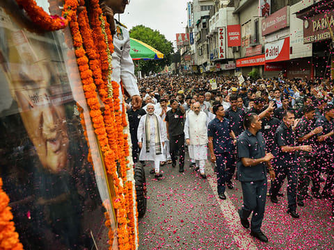 Prime Minister Narendra Modi, other leaders and general public participate in the last journey of former prime minister Atal Bihari Vajpayee in New Delhi on August 17, 2018 (File image)